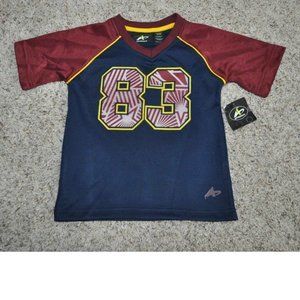 Boys Athletic Shirt 4/5 Short Sleeve V-Neck Red Blue Sport Athletech #83